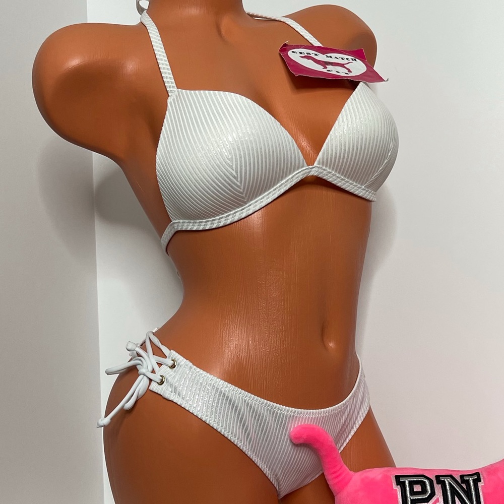 Victoria’s Secret PINK 2 PC S L Bathing Suit Set Iridescent Shine Strappy Caged